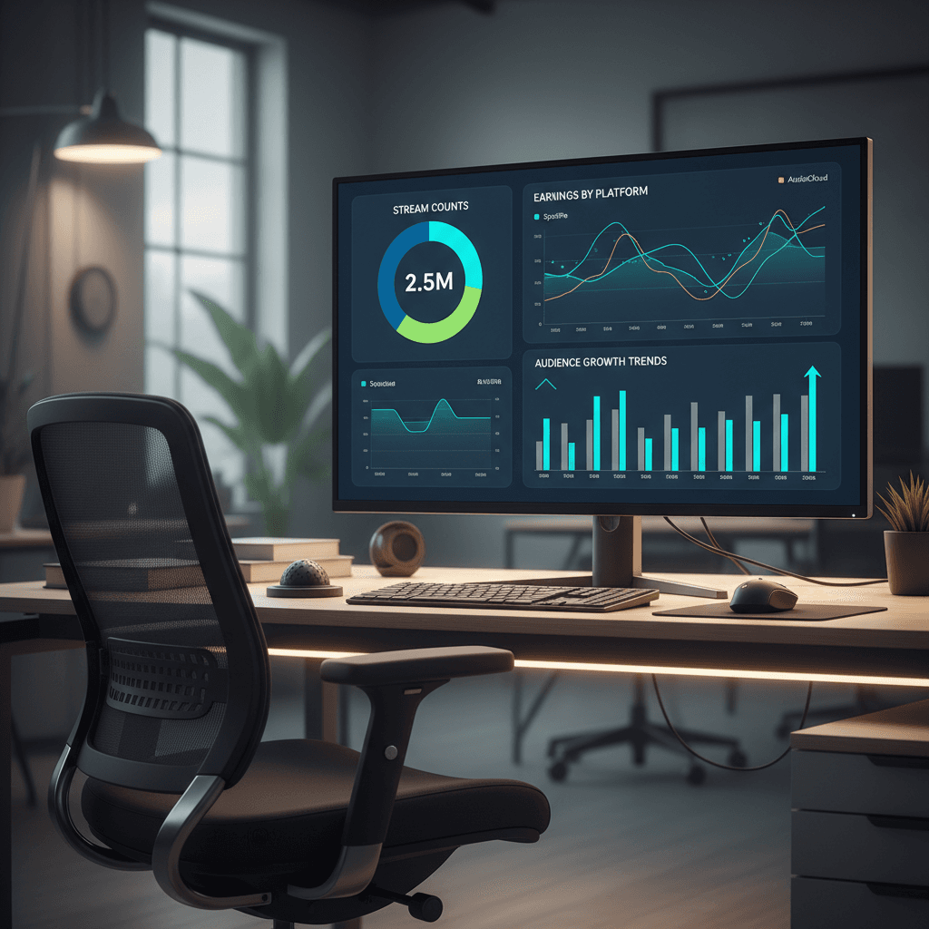 Royalty tracking dashboard displaying earnings and streams