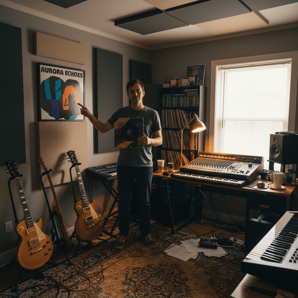 Independent artist in their home studio with released music
