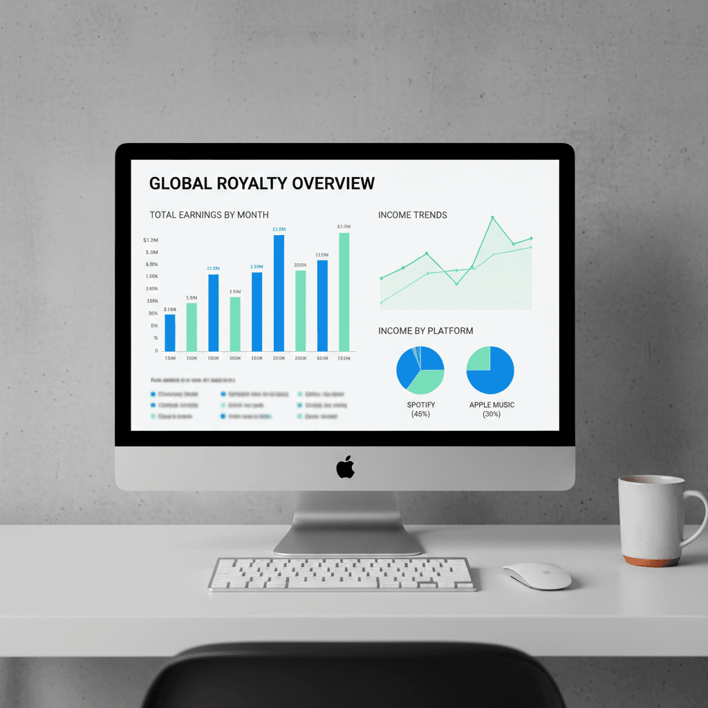 Royalty tracking analytics and earnings dashboard